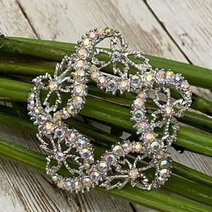 Unsigned Silver-tone AB Rhinestones Star Wreath Brooch